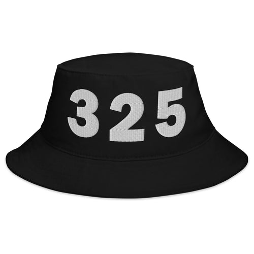 Black 325 area code bucket hat. 