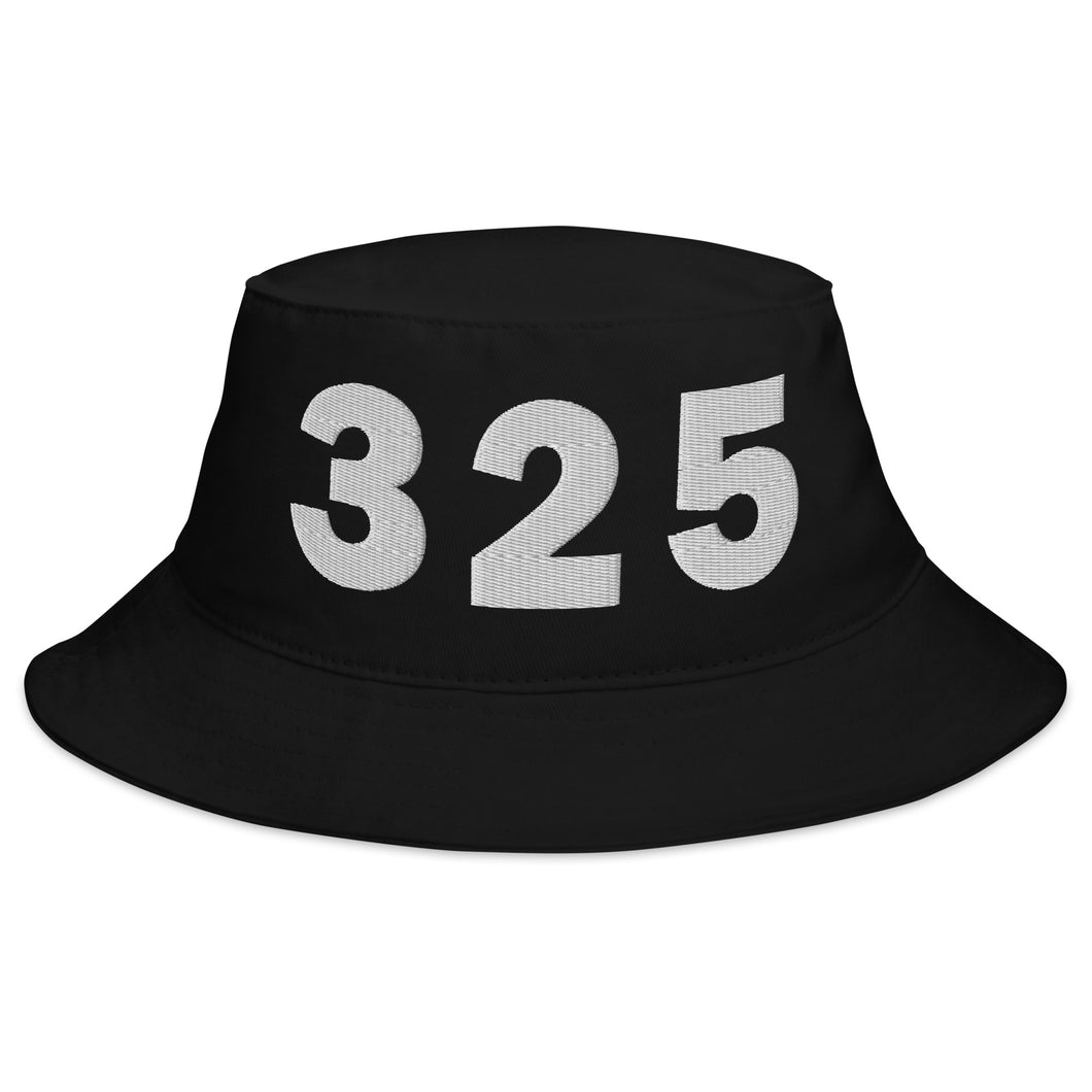Black 325 area code bucket hat. 
