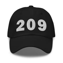Load image into Gallery viewer, Black 209 area code hat with the state of California embroidered on the side.