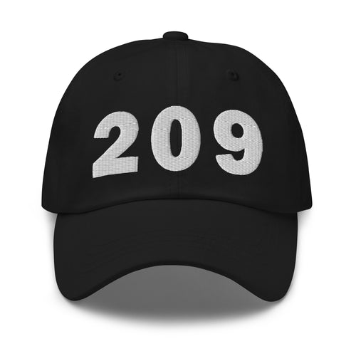 Black 209 area code hat with the state of California embroidered on the side.