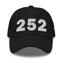 Load image into Gallery viewer, Black 252 area code hat with the state of North Carolina embroidered on the side.