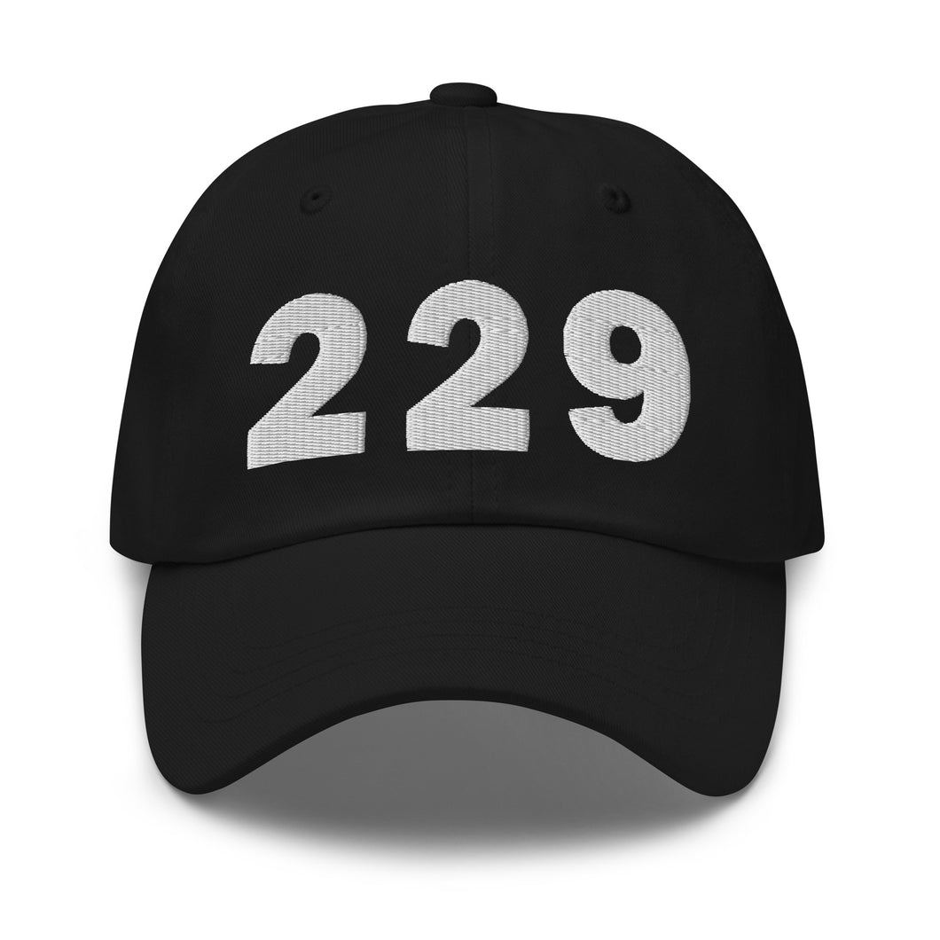 Black 229 area code hat with the state of Georgia embroidered on the side.